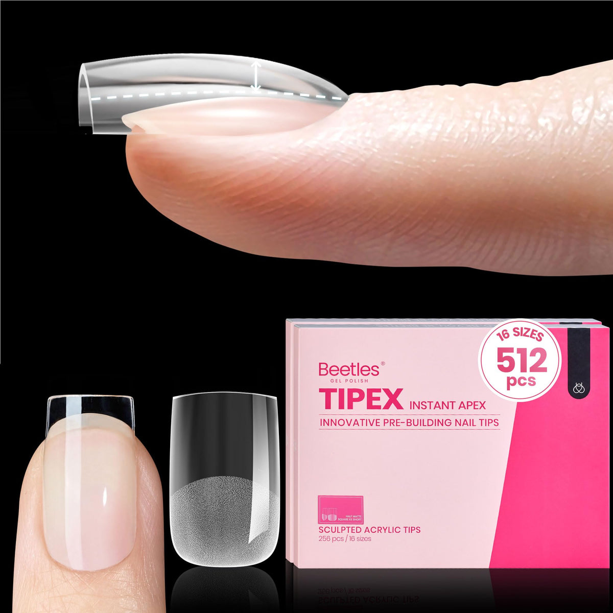Beetles Tipex Instant Apex Nail Tips pack with ready apex for quick sculpted nails.