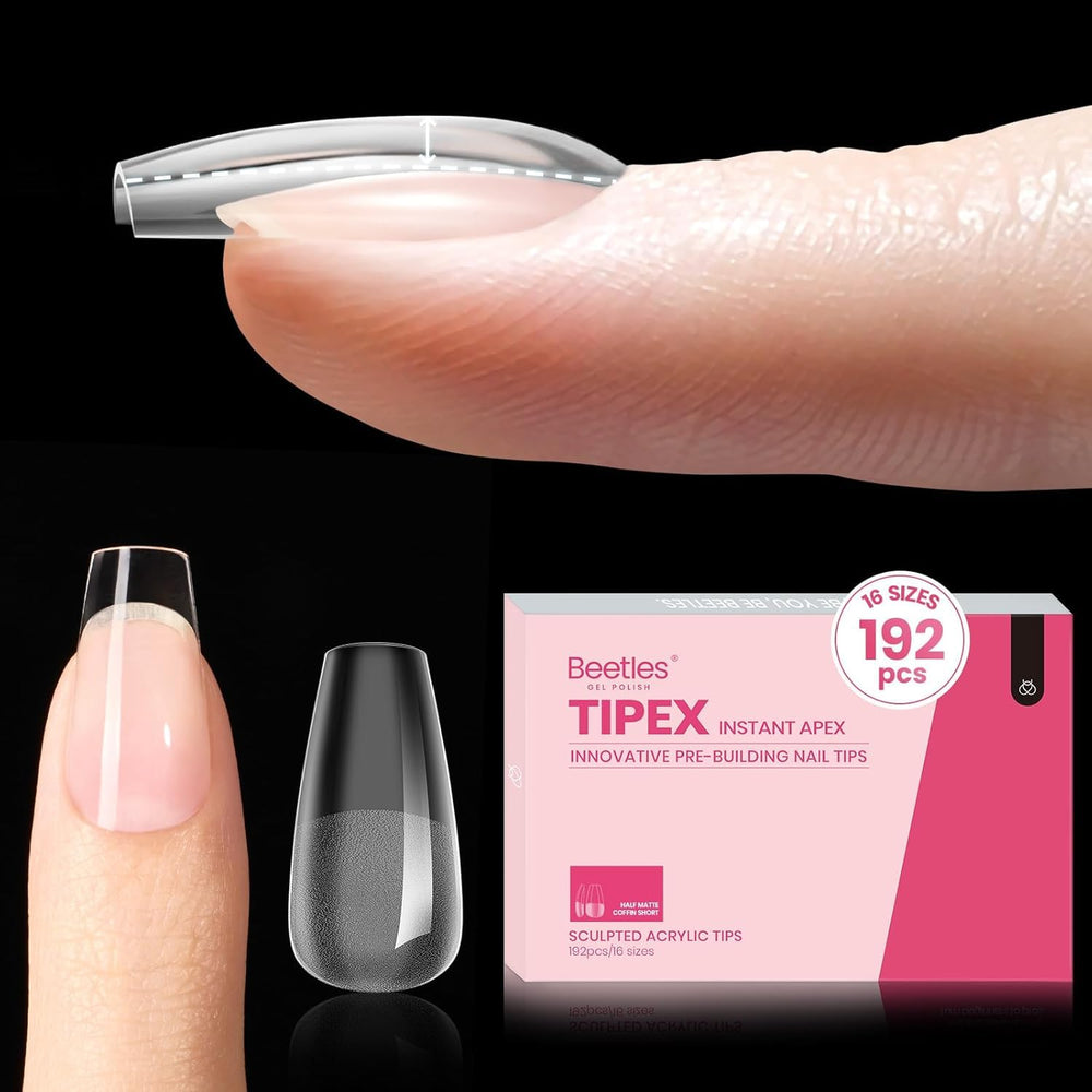 Beetles Tipex short coffin tips with instant apex for strong, salon-quality nails