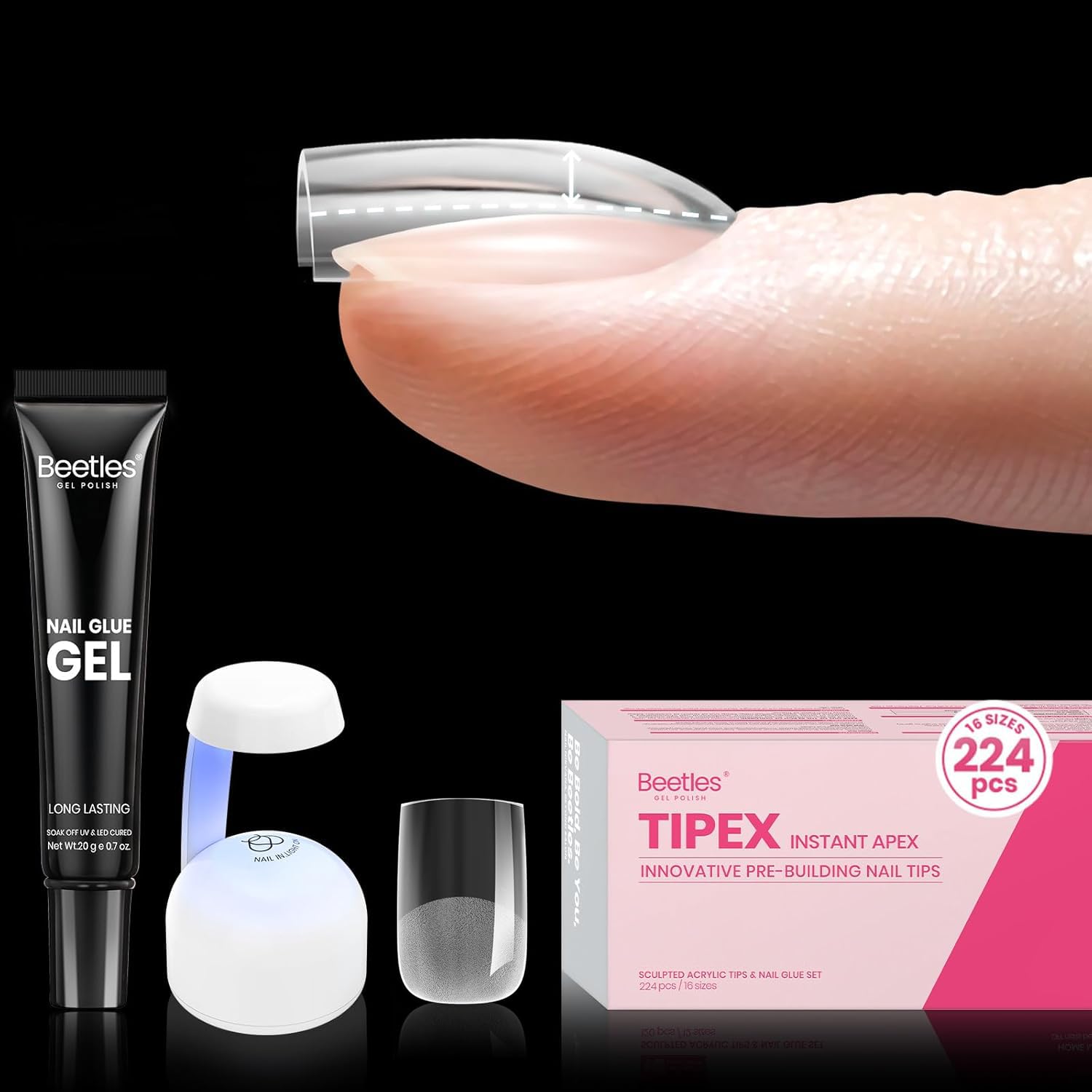 Beetles Tipex kit collection with 224 tips for fast extensions.