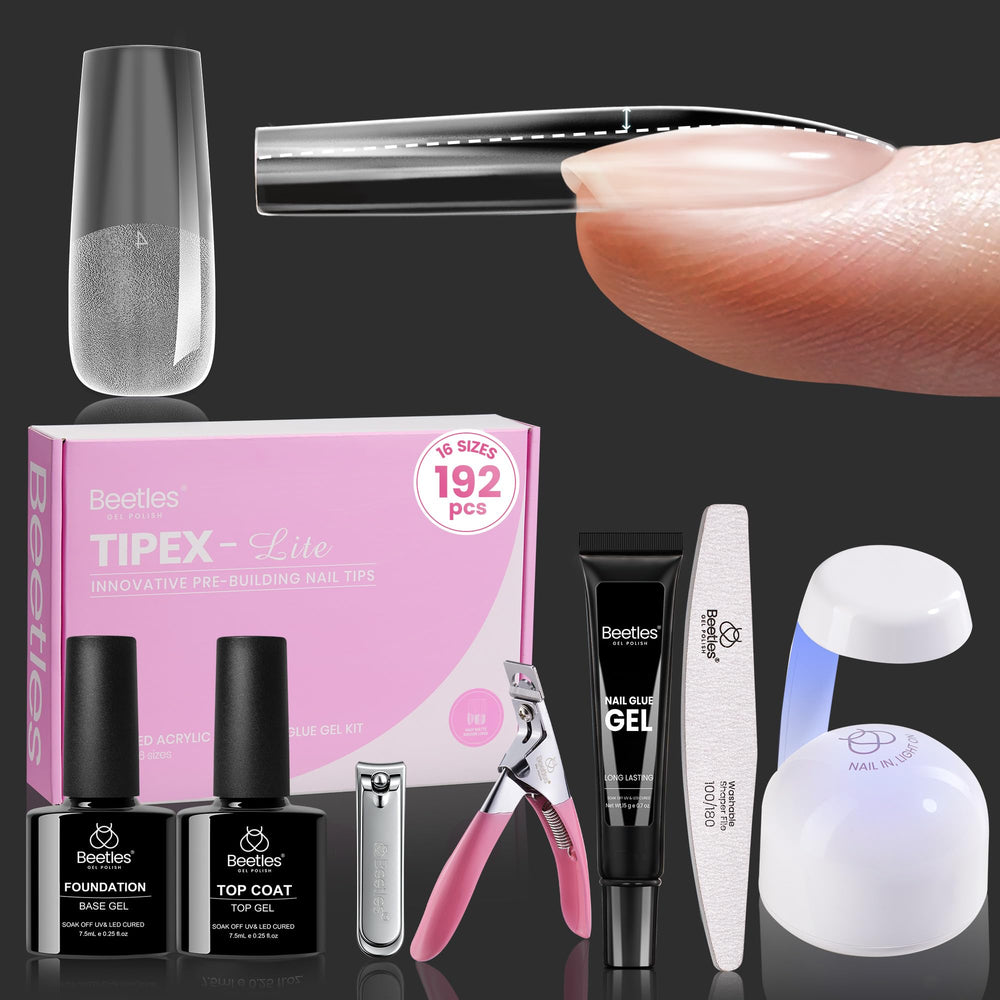 Beetles Tipex Lite 192pcs nail tips for natural, seamless extensions with salon-grade durability.