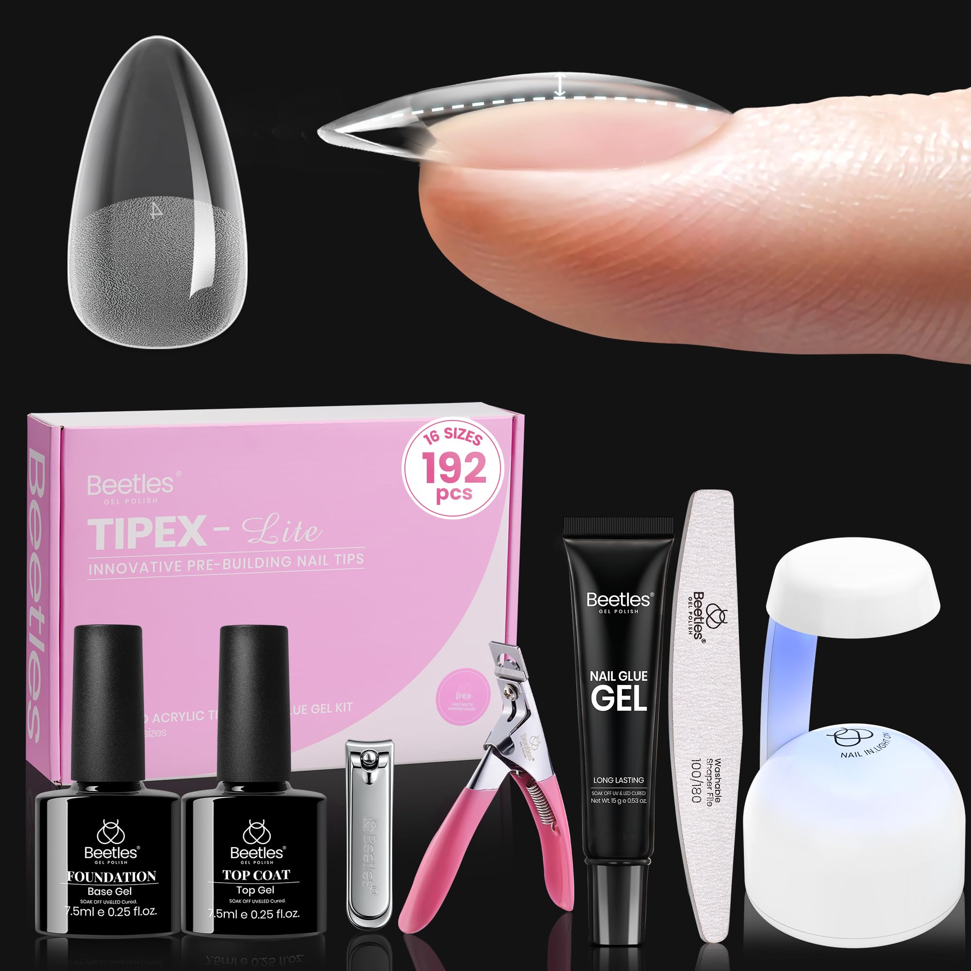 Beetles Tipex Lite almond short tips deliver natural-looking extensions at home for salon-style results