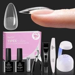 Beetles Tipex Lite apex nail tips kit with 192 almond tips for natural extensions.
