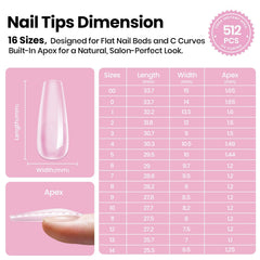 Beetles Tipex Lite set shows 16 sizes for precise nail bed fit.