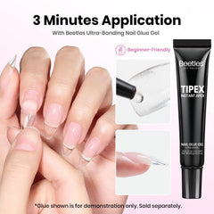 Beetles Tipex Lite apex tips demonstrated on natural nails for strong wear.