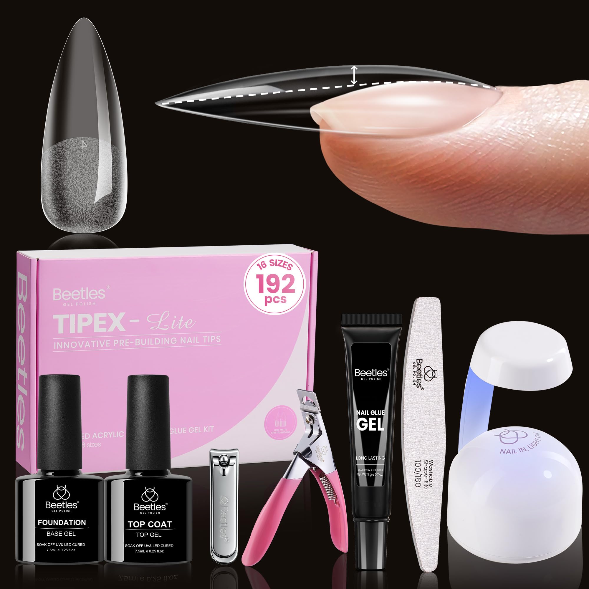 Beetles Tipex Lite apex nail tips kit for seamless natural-looking extensions