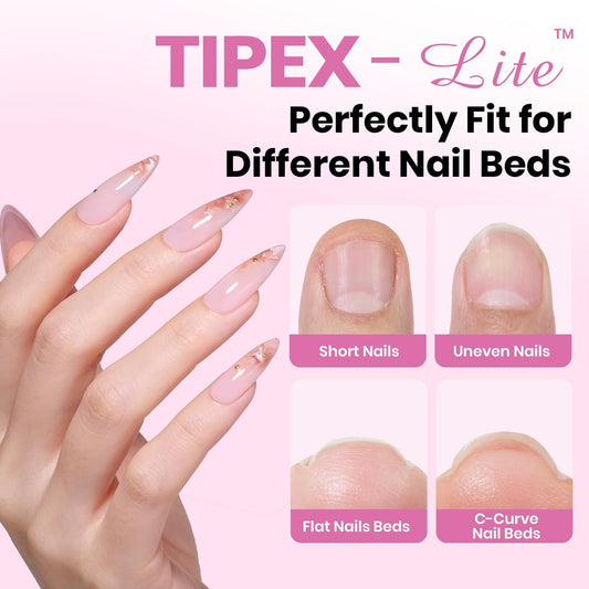 Beetles Tipex Lite apex-built tips demonstrate instant strength for DIY nails.