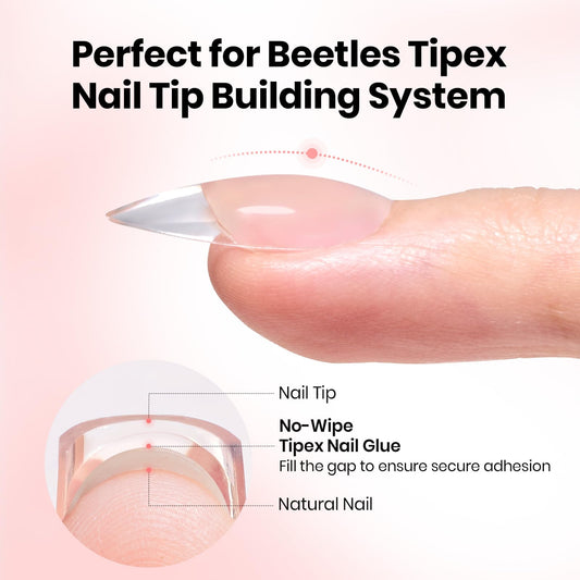 Beetles Tipex Nail Glue Gel consistency closeup shows smooth self-leveling coverage