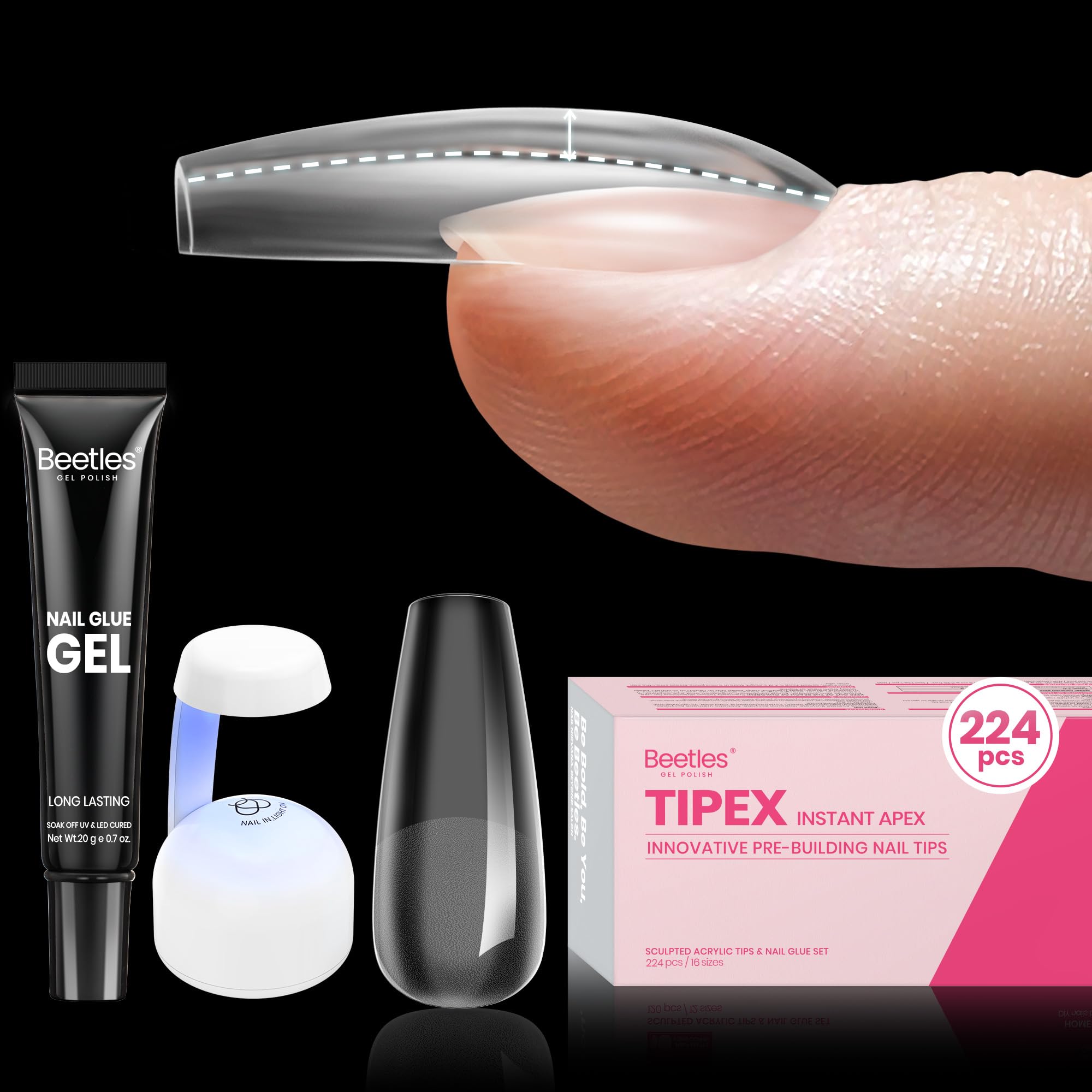 Beetles Tipex Nail Tips Kit with 224 tips for precise fit and faster extensions