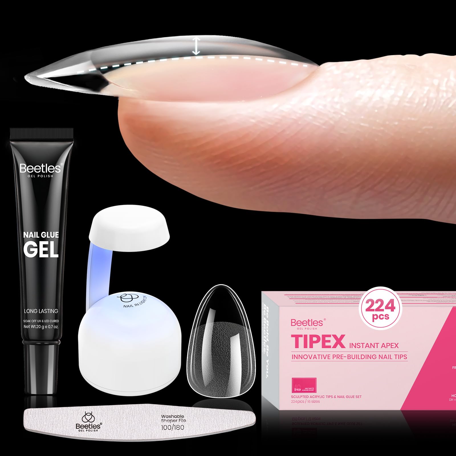 Beetles Tipex tips almond short 224pcs for precise fit and long wear.