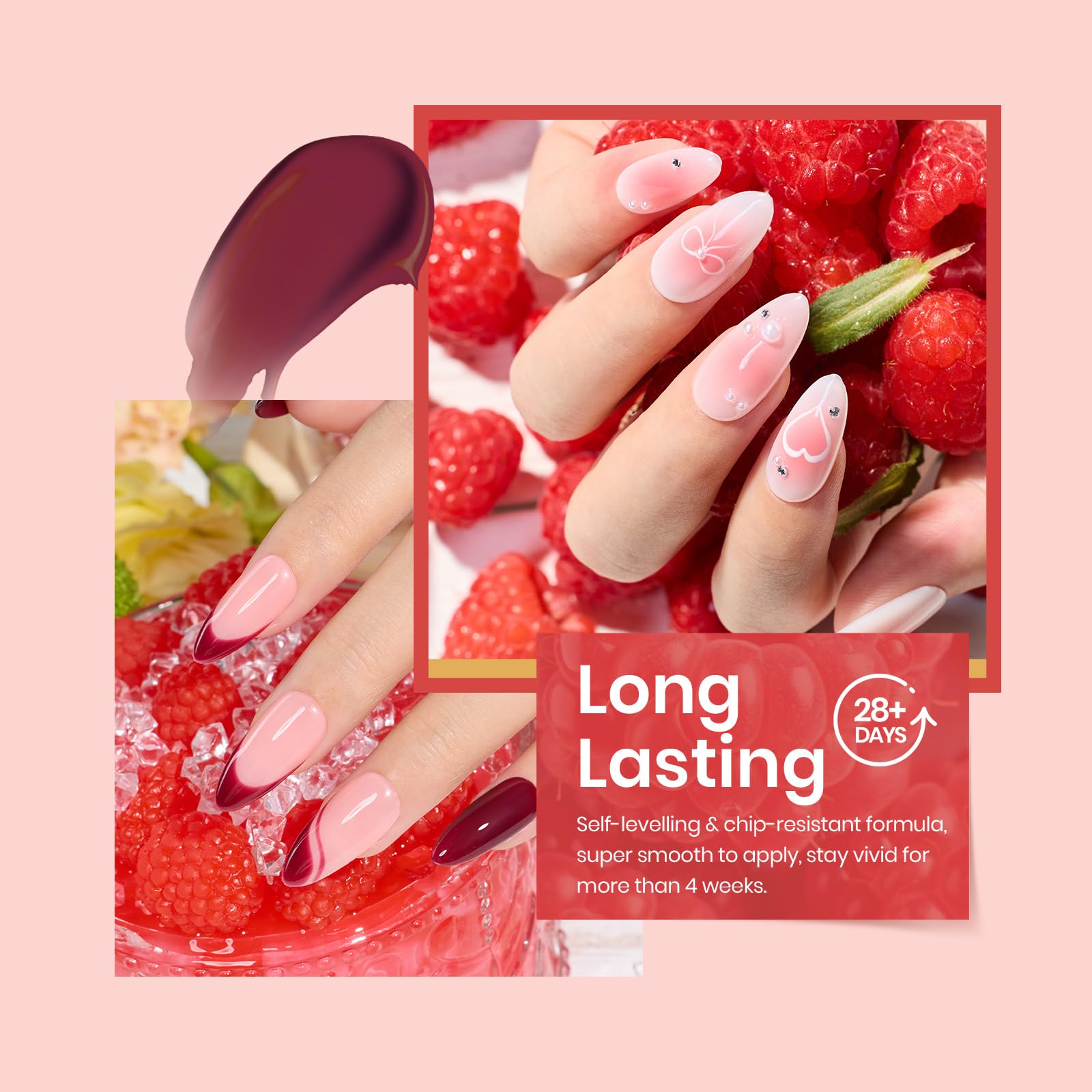 Beetles Valentines gel polish set Nails after application with long-lasting shine.
