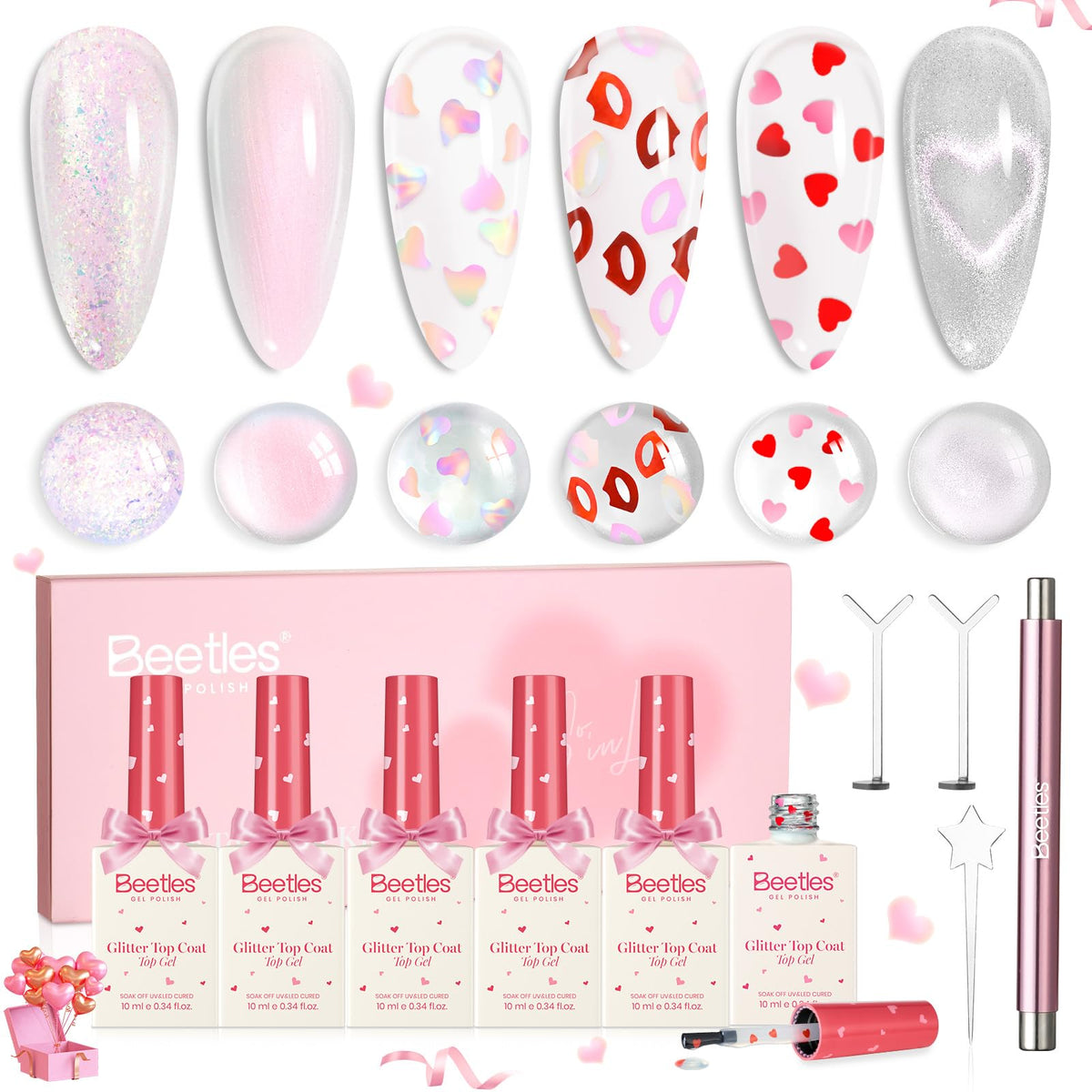 Beetles Valentine heart-shape top coat for romantic nail art