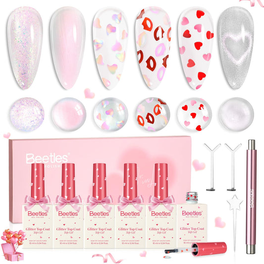 Beetles Valentine heart-shape top coat for romantic nail art