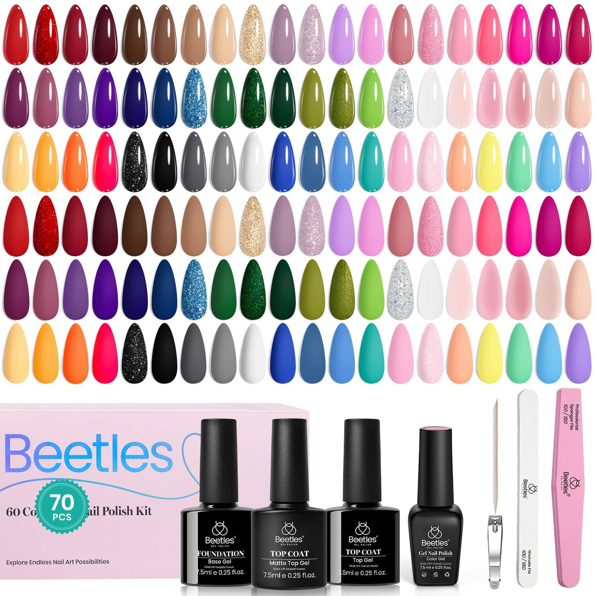 Beetles Winter Gel Nail Polish Set with 60 colors for seasonal versatility.