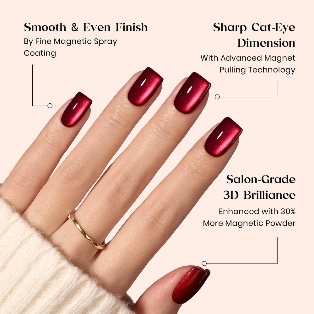 Beetles X Press Cat Eye Nails blue shimmer on hand for salon-quality quick wear.