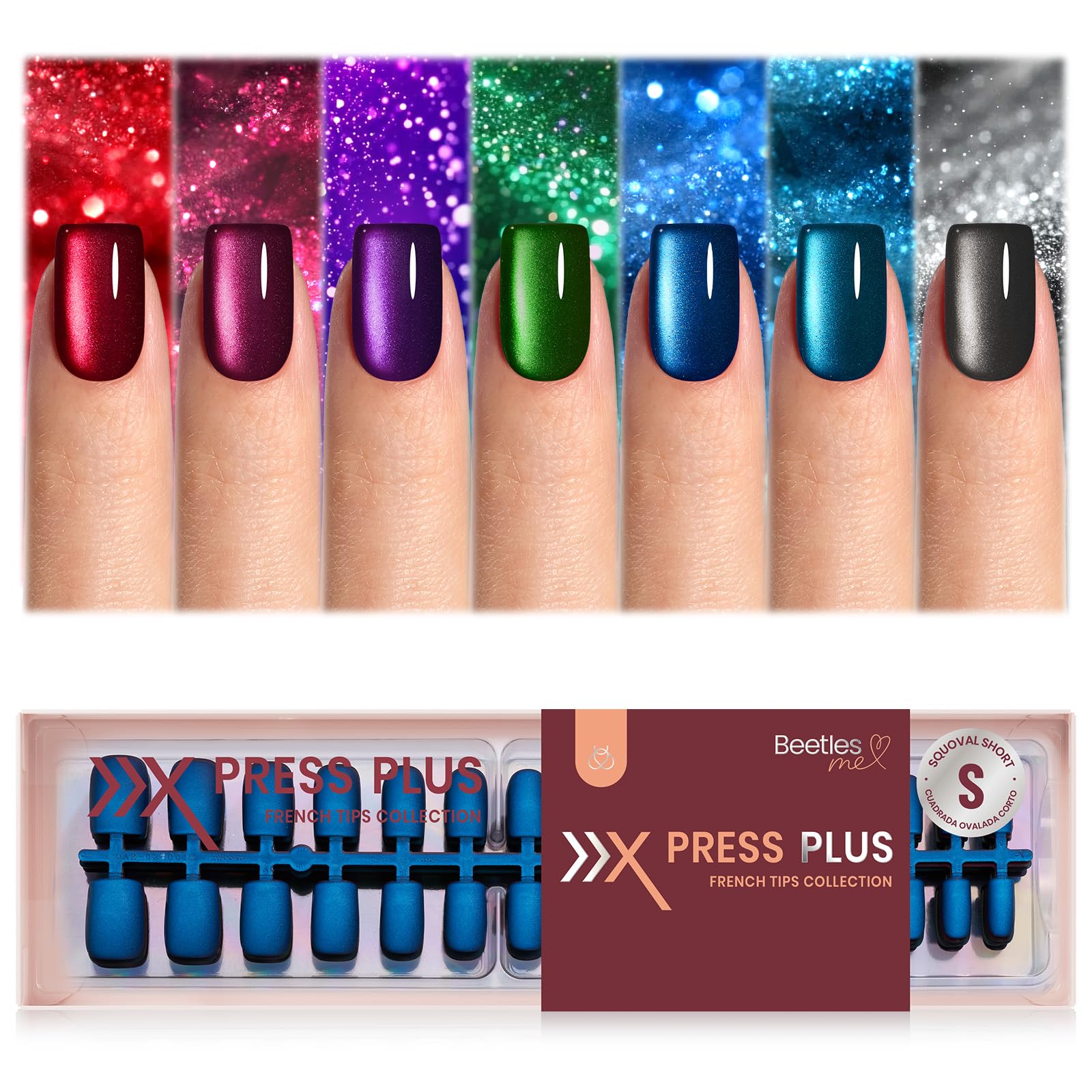 Beetles X Press Cat Eye Nails red shimmer close-up for bold, lasting glamour.
