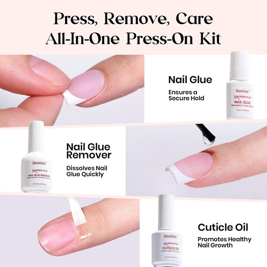 Beetles X Press Kit short almond nails for salon-quality DIY.