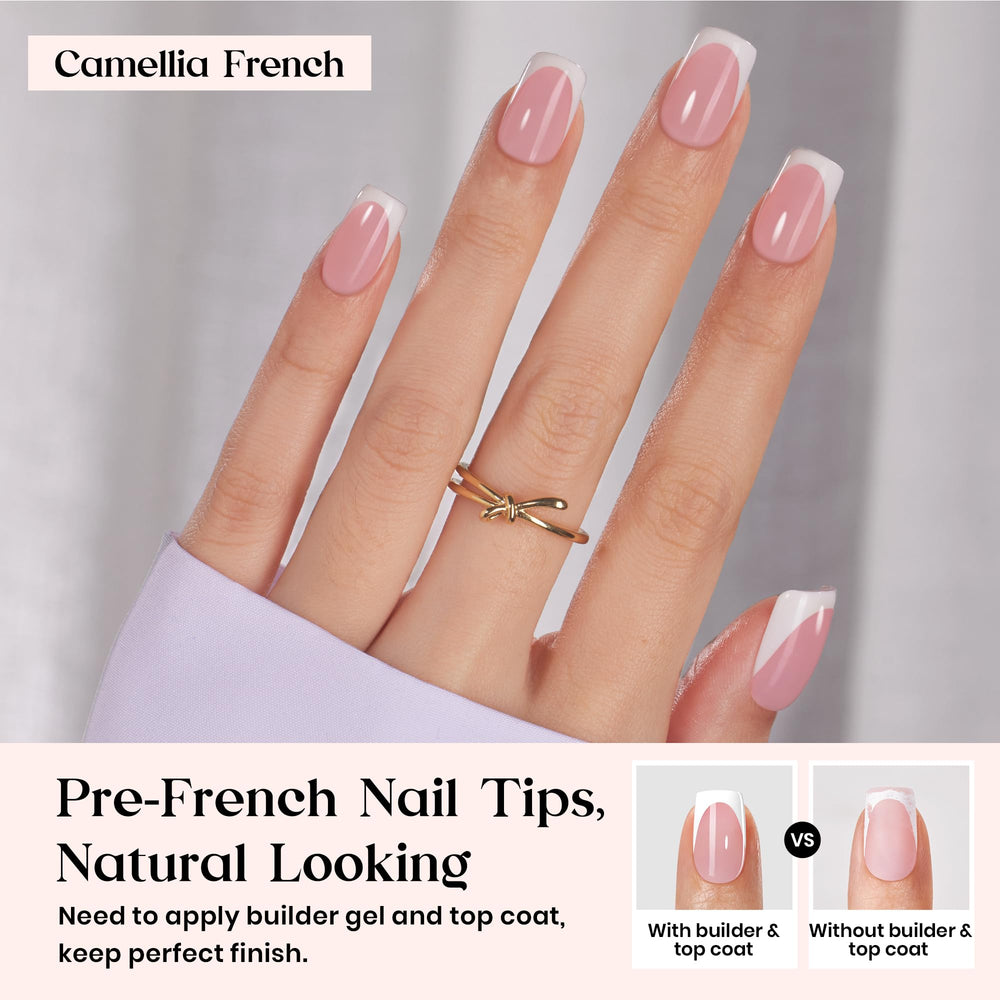 Beetles pink short squoval tips provide quick, comfortable wear for everyday manicures.