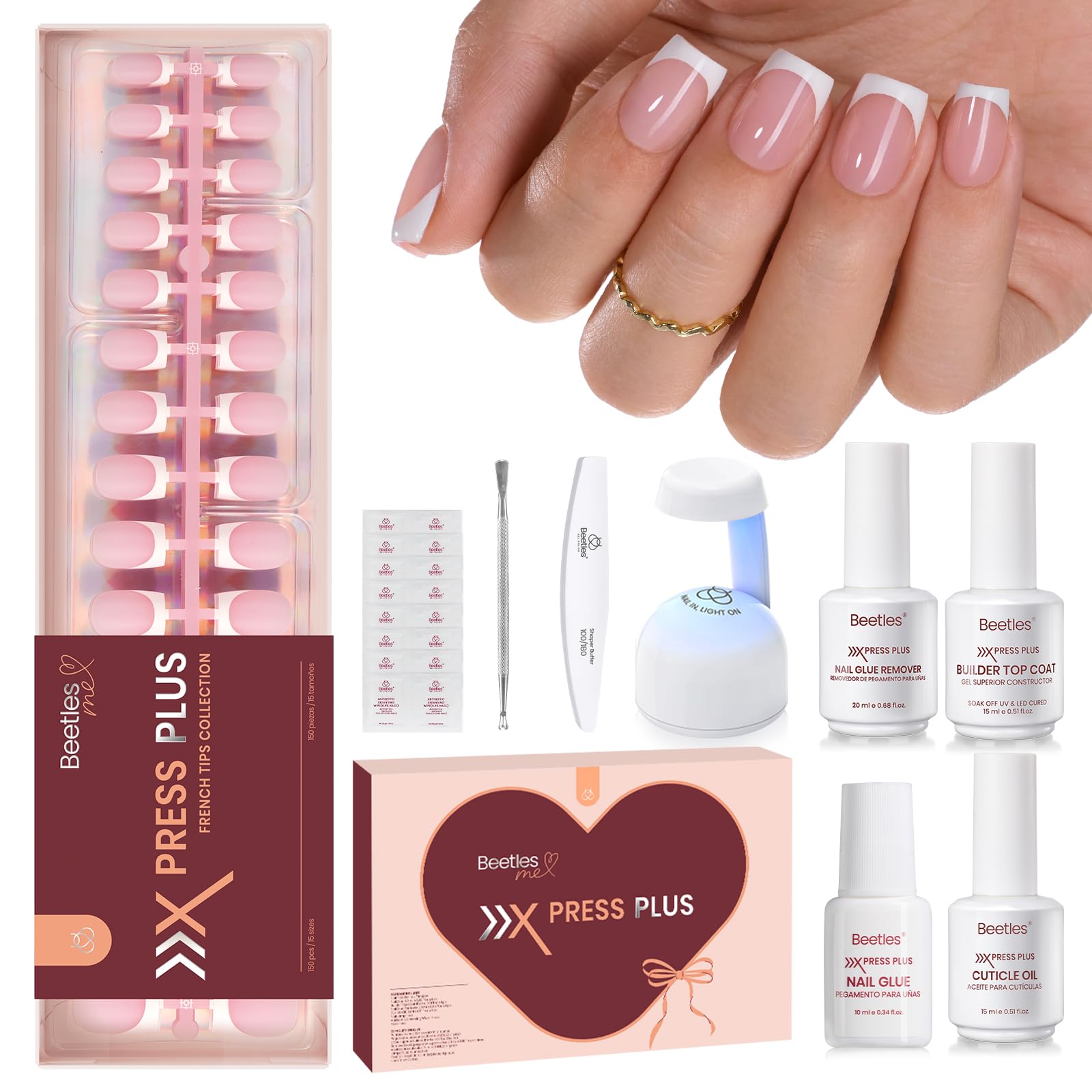 Beetles X Press Plus French tips short square nails for at‑home manicure