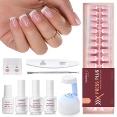 Beetles X Press Plus Glow French nails for salon-like shine at home.