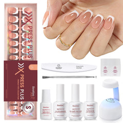 Beetles X Press Plus Lite French tips kit nails on model hand for salon-like nails at home