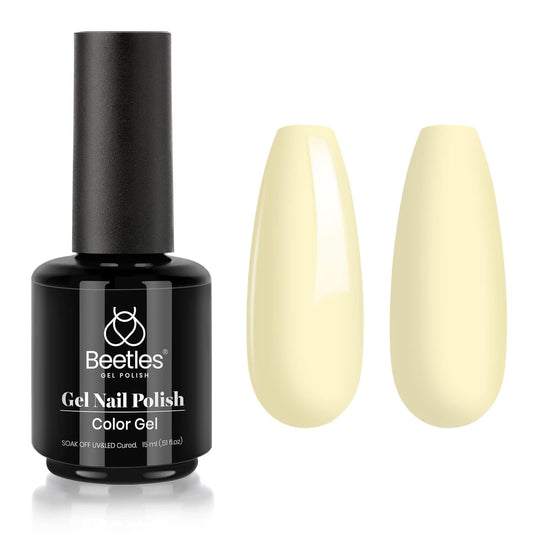 Beetles Lemon Cheese gel polish bottle in pastel yellow for spring nails