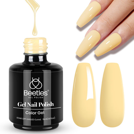 Beetles Yellow Gel Polish Lemon Chiffon 15ml bottle showing pastel color and shine