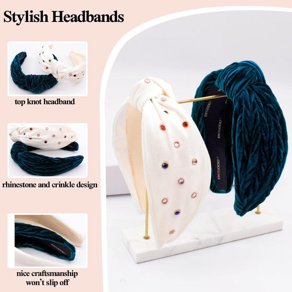 BEGOOD velvet-headband-top-knot-green-leaf design adds natural accent.
