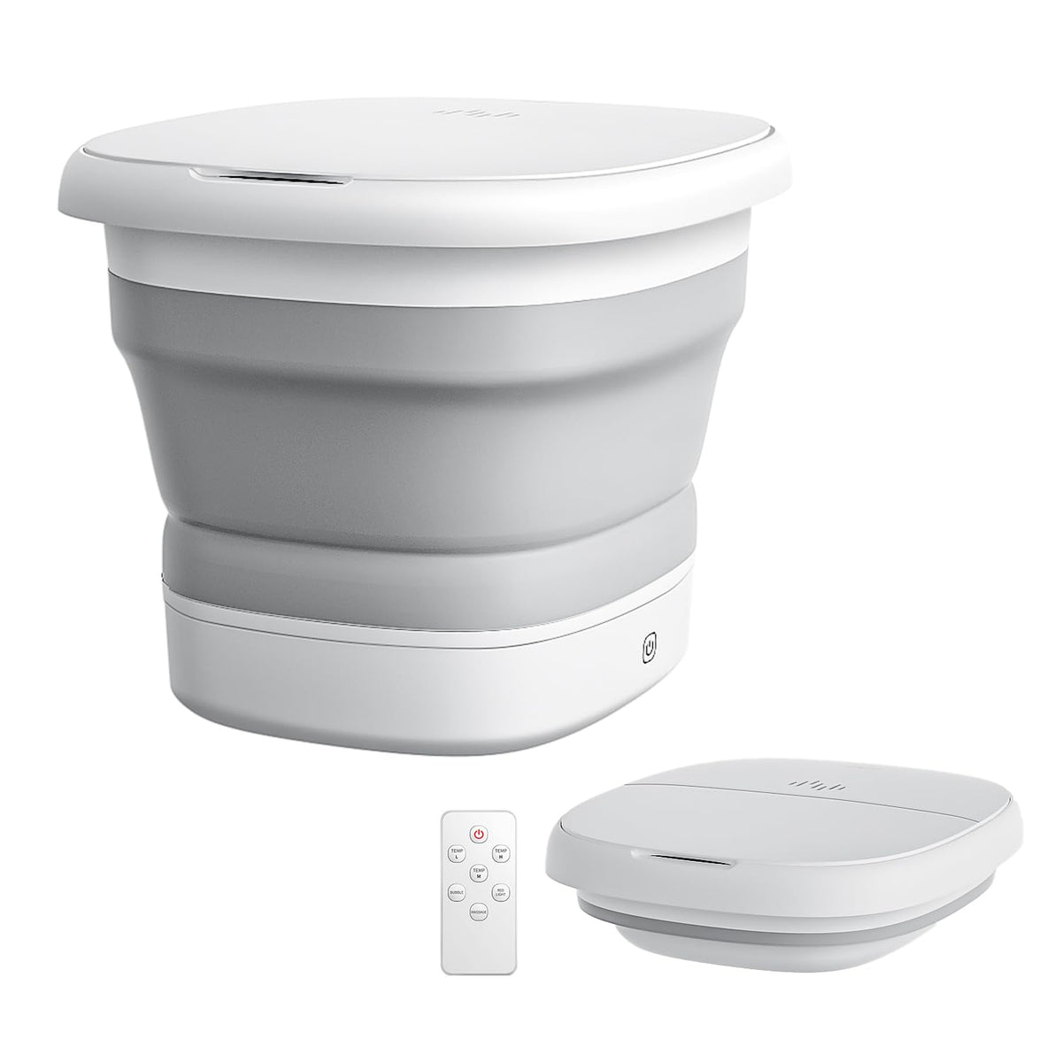 Beici collapsible foot spa shown from the outside for compact storage.