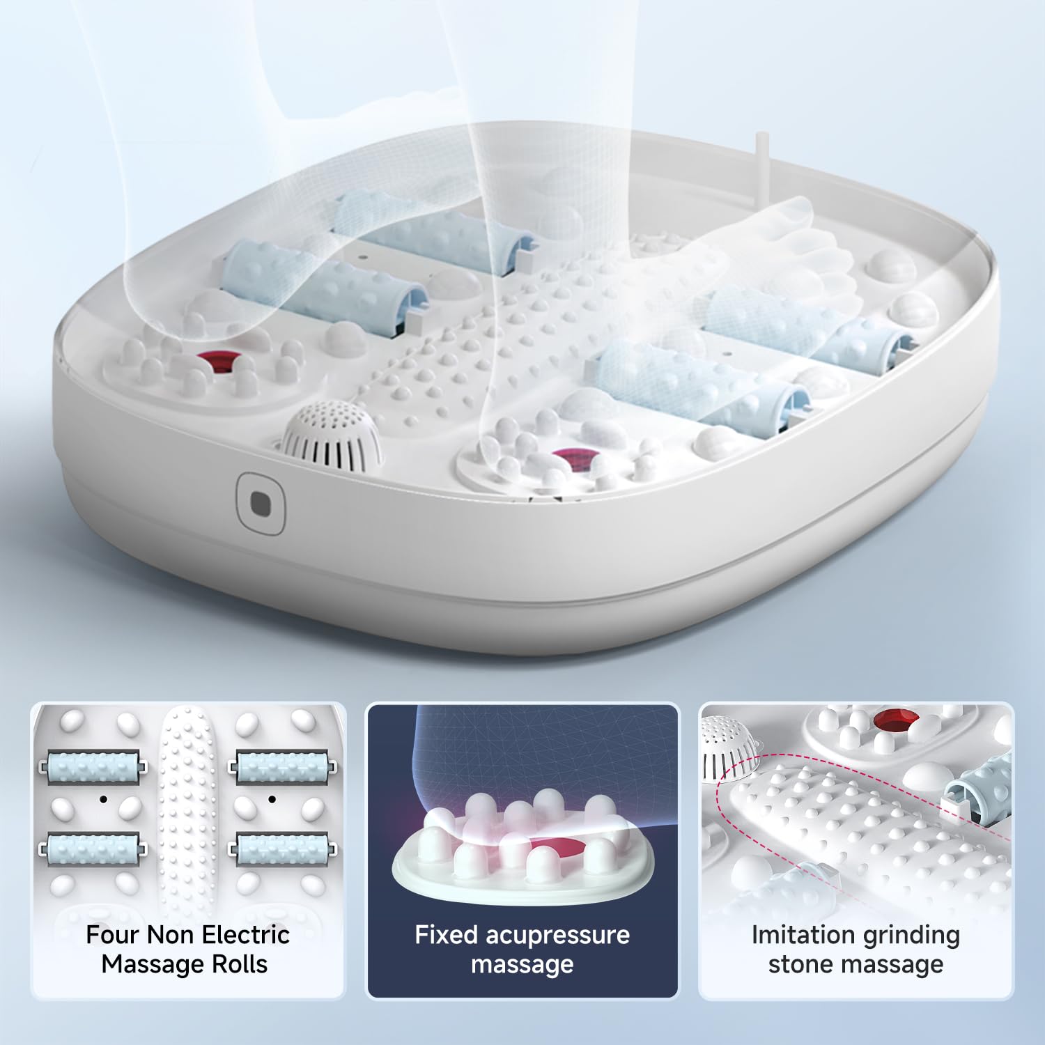 Beici foot spa features red light for spa-like ambience and relaxation.