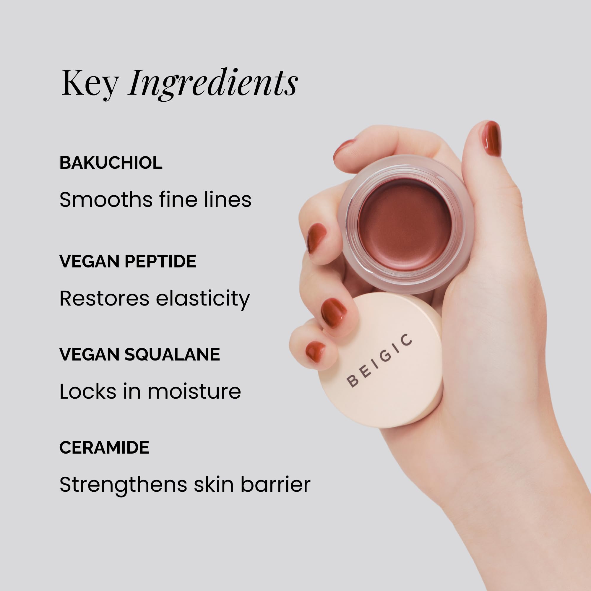 BEIGIC antioxidant-rich formula supports nourished skin with lightweight oils