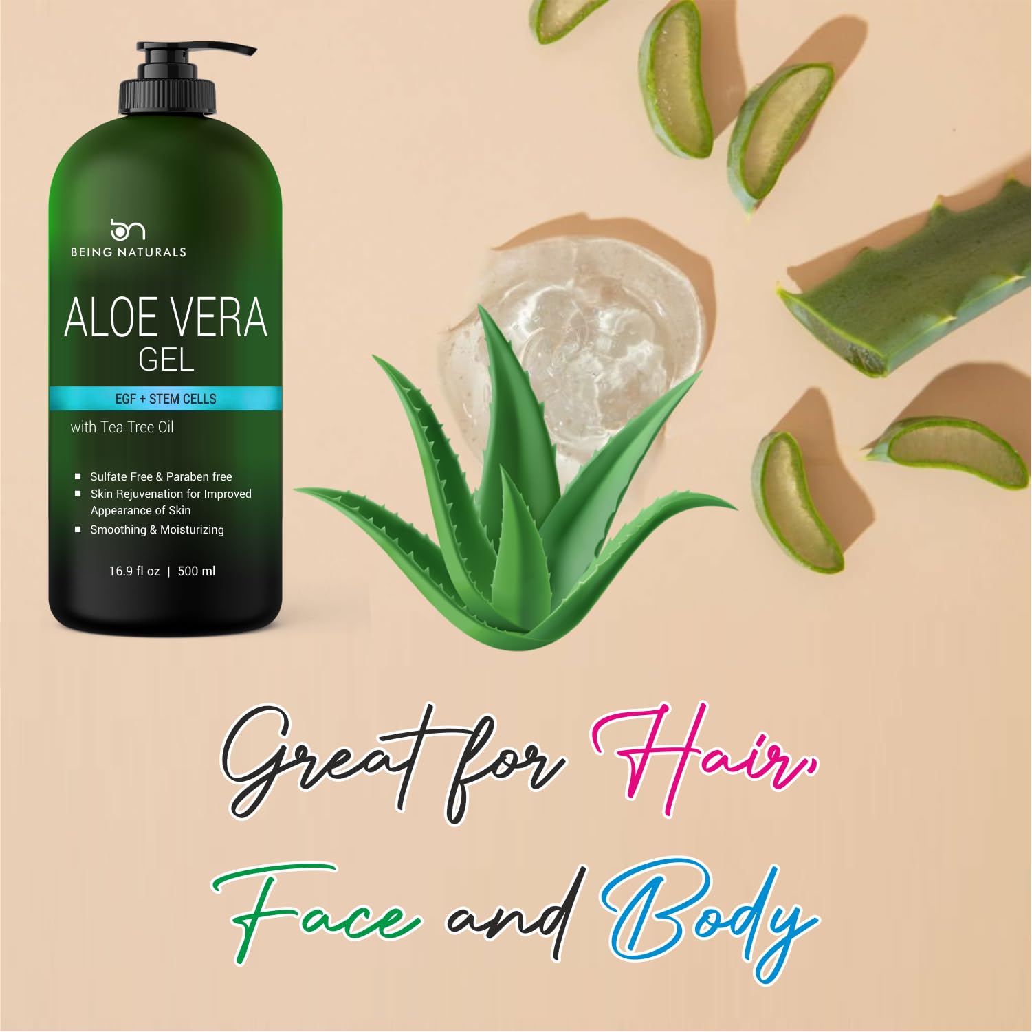 Being Naturals Aloe Vera Gel with EGF and stem cell extracts boosts skin-friendly botanicals
