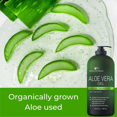 Being Naturals Aloe Vera Gel organic leaf juice reveals pure aloe origin for skin care.
