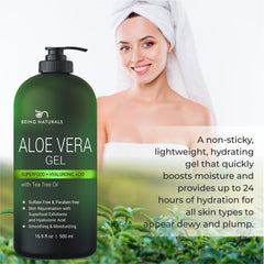 Being Naturals Aloe Vera Gel tea tree oil drops hint at refreshing, soothing care.