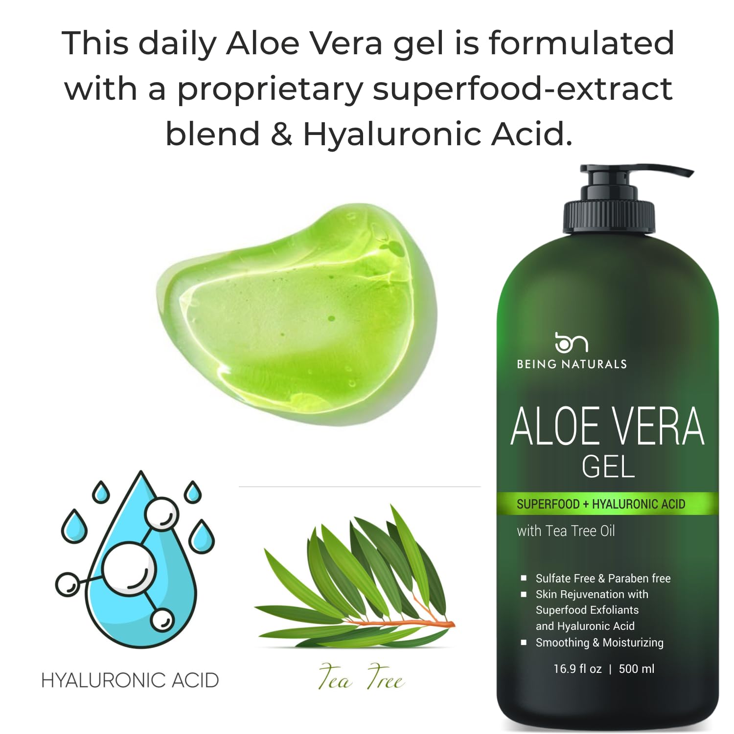 Being Naturals Aloe Vera Gel USA-made label ensures domestic production quality.