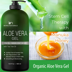 Being Naturals Aloe Vera Gel for face, body, and hair care routines.