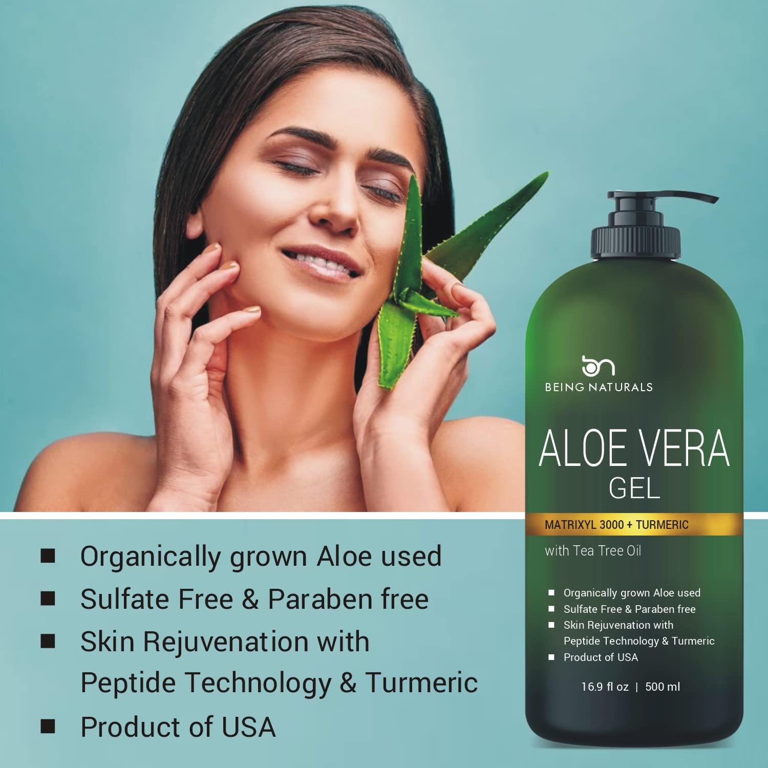 Being Naturals Aloe Vera Gel with matrixyl 3000 peptides for skin renewal support