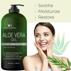 Being Naturals Aloe Vera Gel produced in the USA for daily moisturization.