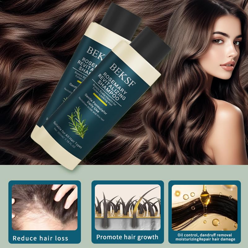 BEKSF Rosemary Shampoo sulfate-free label promotes daily use on sensitive scalps.
