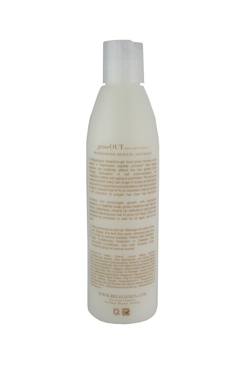 Belegenza GrowOut Shampoo Strengthener pour demonstrates even distribution for thorough cleansing