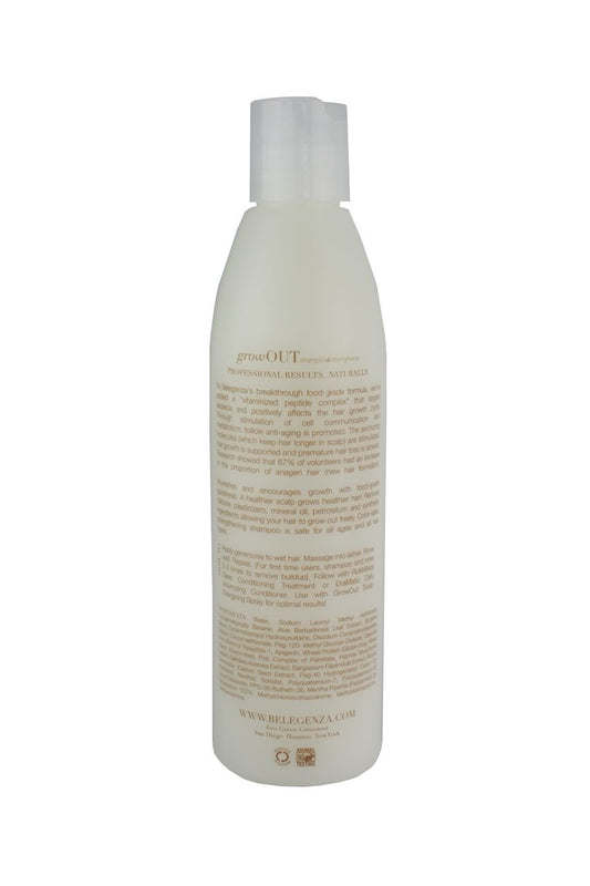 Belegenza GrowOut Shampoo Strengthener pour demonstrates even distribution for thorough cleansing