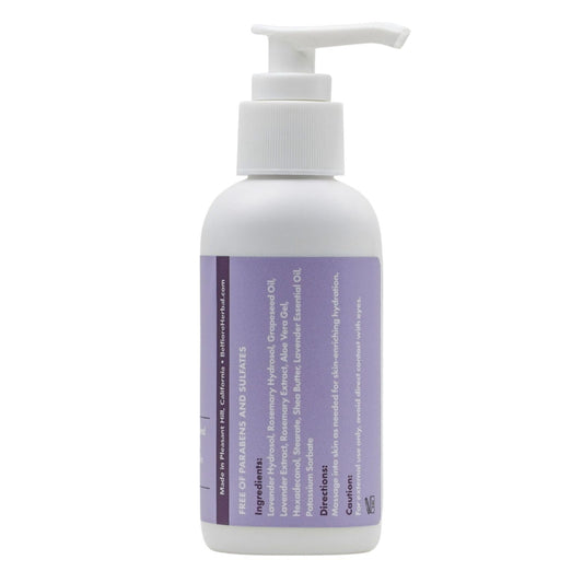 Close-up of Belfiore Herbal lavender hydrosol and aloe gel for soothing skin.