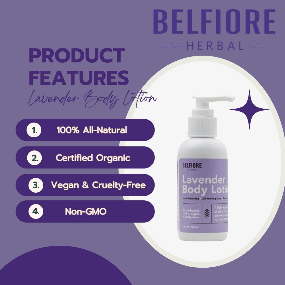 Belfiore Herbal shea butter and grapeseed oil blend for lasting moisturization.
