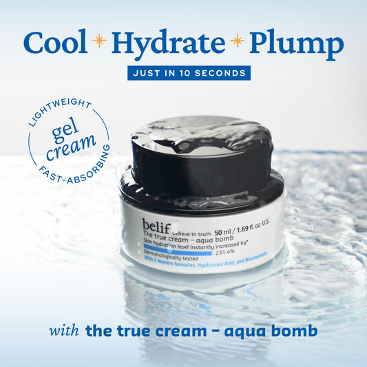 Belif Aqua Bomb gel texture close-up highlighting quick absorption