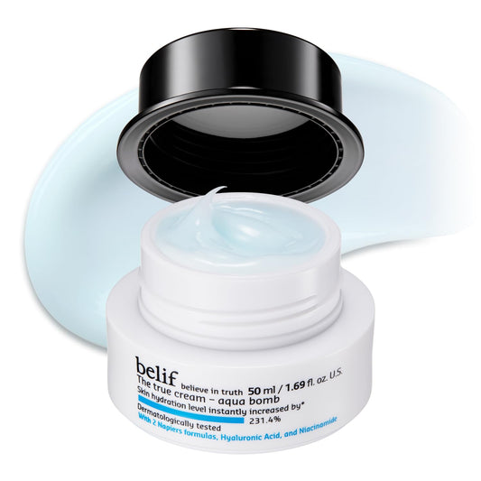 Belif Aqua Bomb pump bottle shows fast hydration for daily use