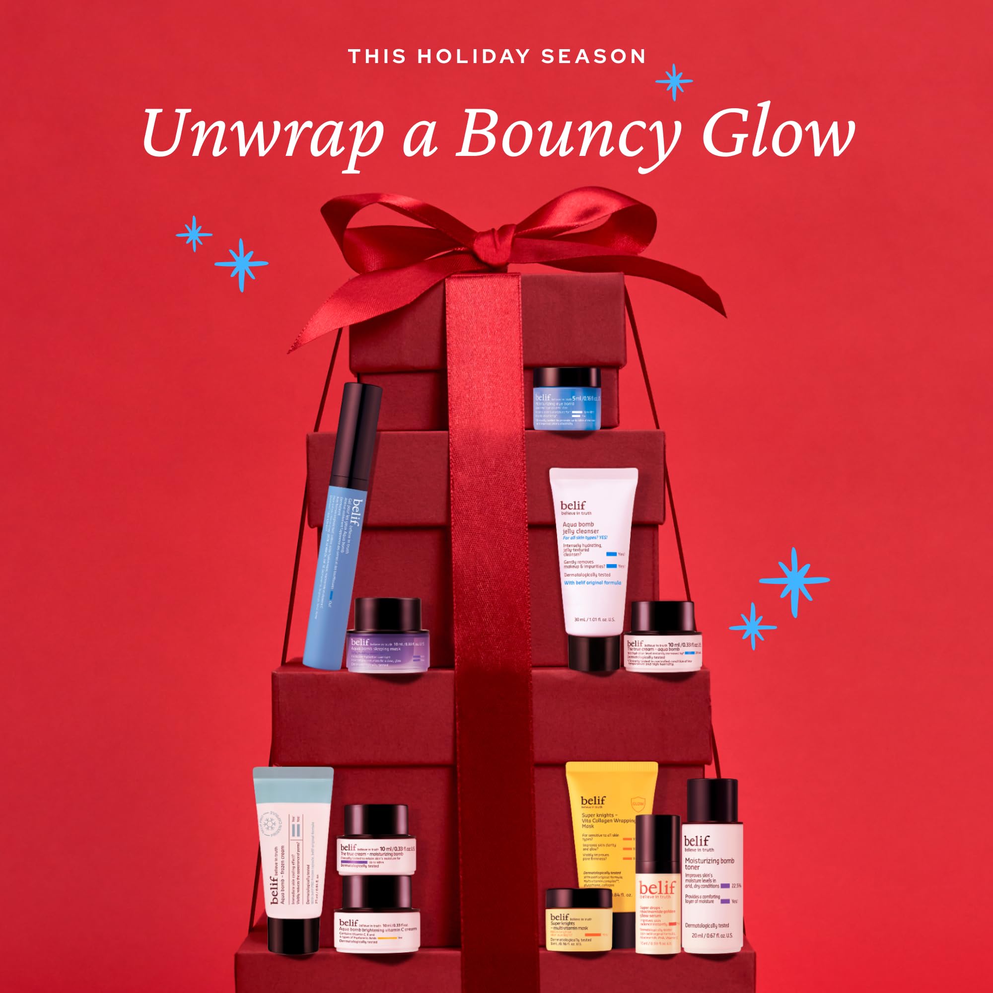 belif advent calendar doors reveal daily skincare treasures for hydrated skin.