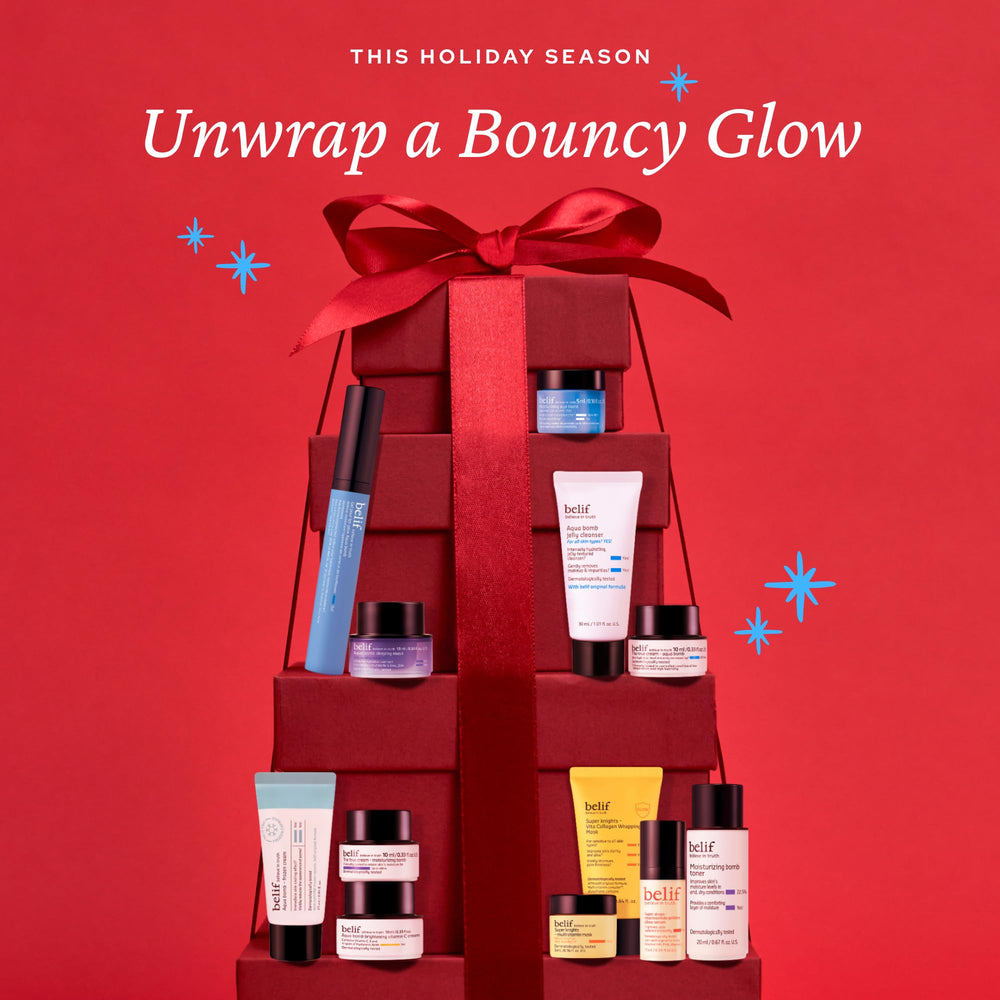 belif advent calendar doors reveal daily skincare treasures for hydrated skin.