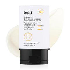 belif Dew Guard bottle front with daily mineral SPF 50 protection for healthy skin
