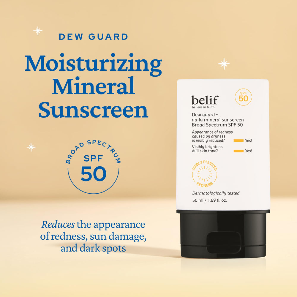 belif Dew Guard milky texture swatch showing hydrating sunscreen