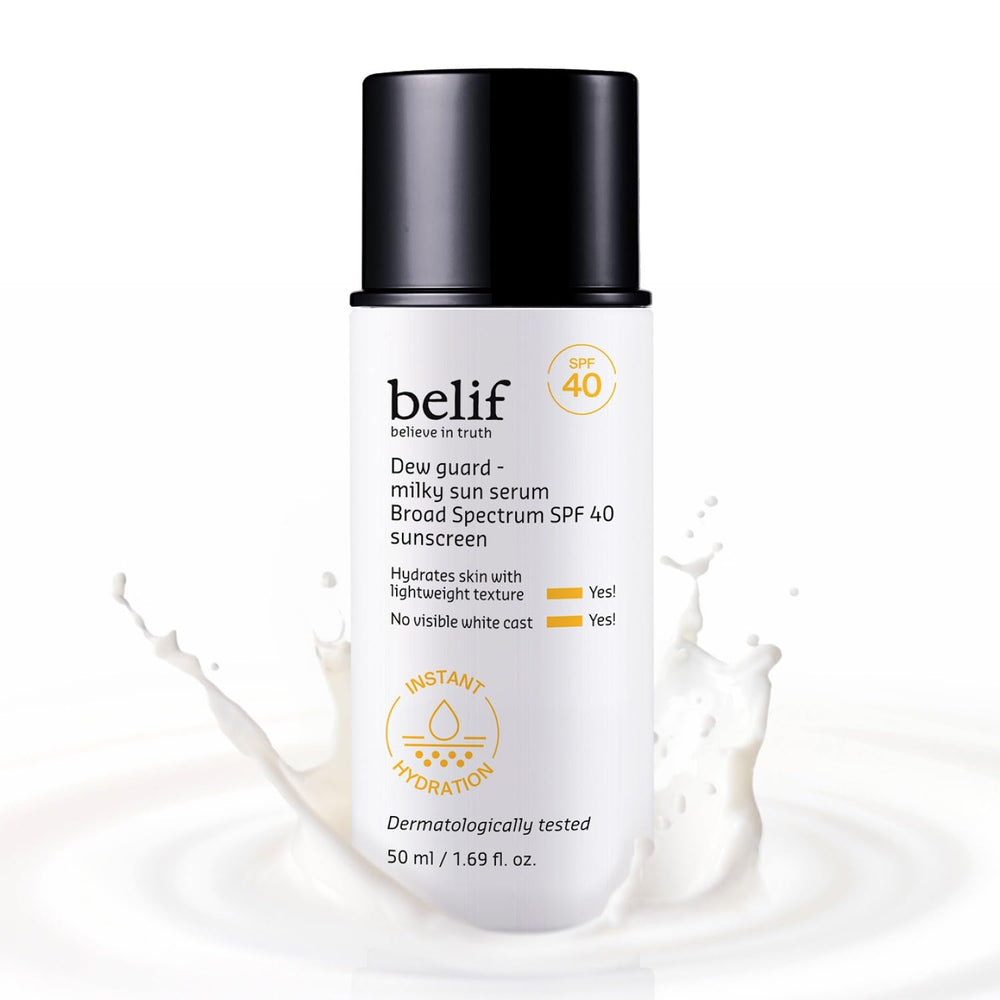 Belif Milky Niacinamide Sunscreen bottle, lightweight SPF 40 daily protector.