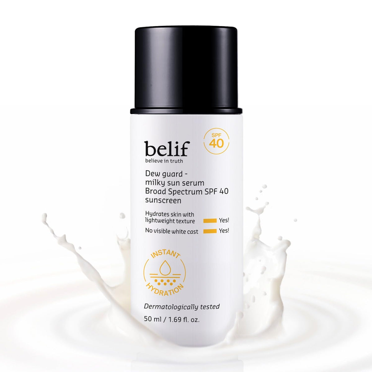 Belif Milky Niacinamide Sunscreen bottle, lightweight SPF 40 daily protector.